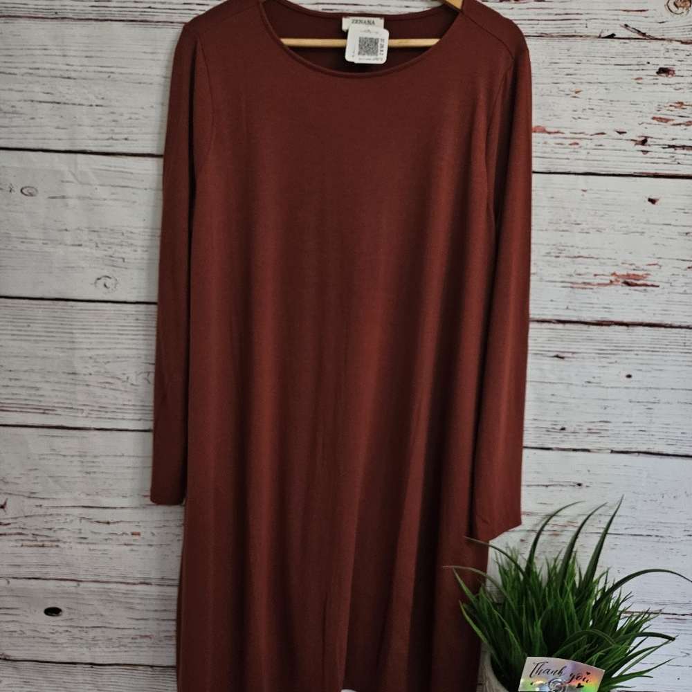 Zenana Long Sleeve Pocketed Casual Swing T-Shirt Dress Size 2x - Picture 12 of 16